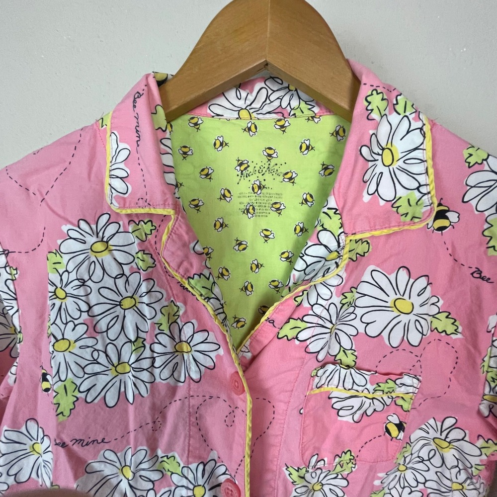 Nick and Nora Bee Mine Pajama Set Women's Size S Pink Daisy Cotton Whimsical - Picture 12 of 16